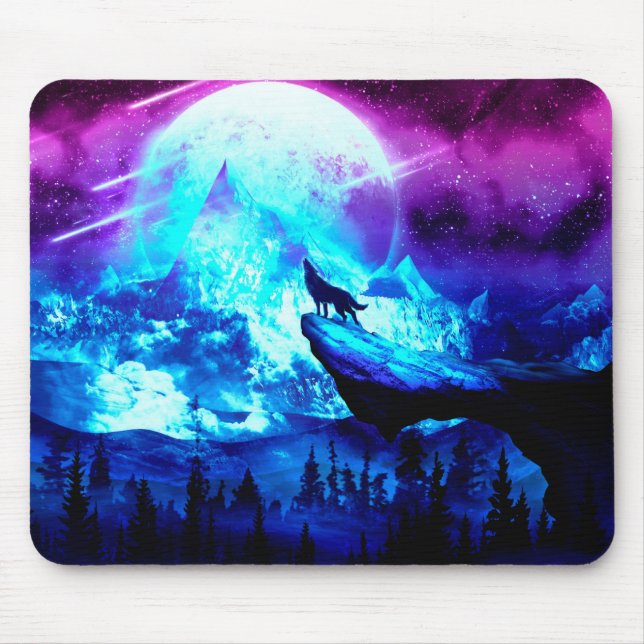 Mousepad Lobo colorido uivando (Frente)