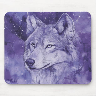 Mousepad Lobo Cósmico Roxo Aquarela