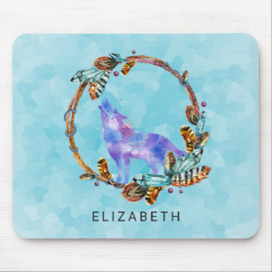 Mousepad Lobo da aguarela que está em uma grinalda do