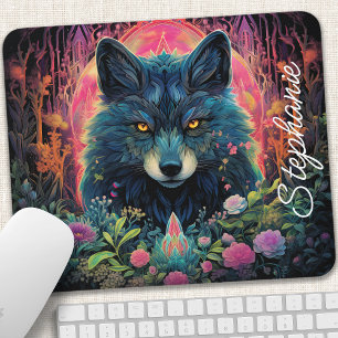 Mousepad Lobo da Floresta Floral Personalizada