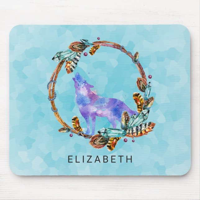 Mousepad Lobo de Aquarelas em Pé de Estilo Boho (Frente)