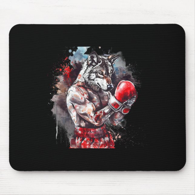 Mousepad Lobo de Boxe Com Luvas de Boxe Kickboxing Engraçad (Frente)