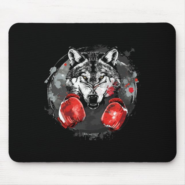 Mousepad Lobo de Boxe Com Luvas de Boxe Kickboxing Engraçad (Frente)