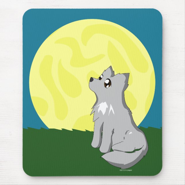 Mousepad Lobo desalinhado bonito com lua (Frente)