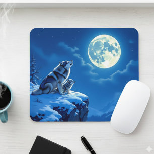 Mousepad Lobo e filhote de lua cheia
