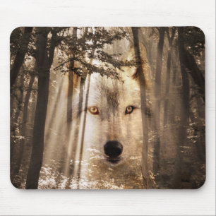 Mousepad Lobo espectral nas madeiras