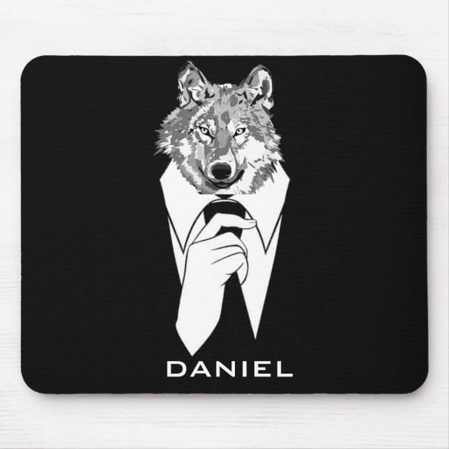 Mousepad Lobo Hipster Engraçado com Smoking Preto Personali (Frente)