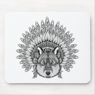 Mousepad Lobo inspirado na capota emplumada da guerra
