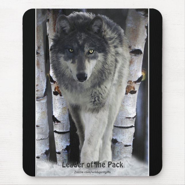 Mousepad Lobo-madeira, neve e árvores Arte da Vida Selvagem (Frente)