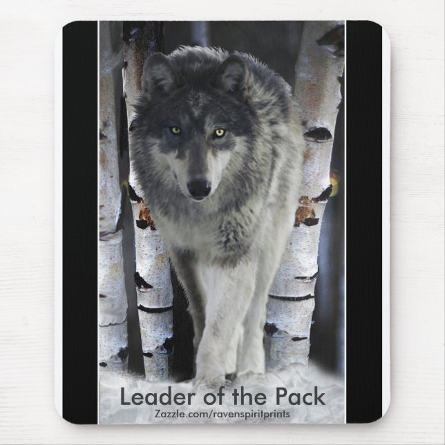 Mousepad Lobo-madeira, neve e árvores Arte da Vida Selvagem (Frente)