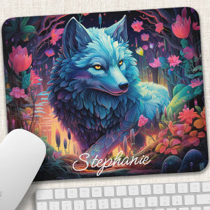 Mousepad Lobo Místico Floral Personalizado