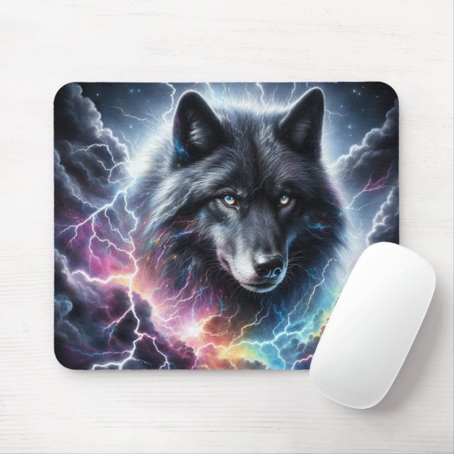 Mousepad Lobo Negro com Relâmpago (Com mouse)