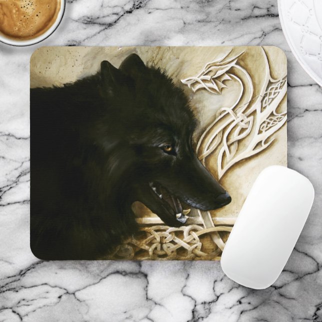 Mousepad Lobo Negro Dragão Celta Entrelaçado Fantasia (Criador carregado)