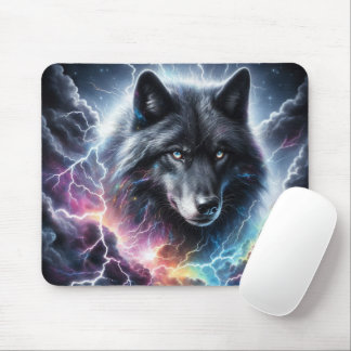 Mousepad Lobo Negro Tempestade Relâmpago Celestial Vida Sel