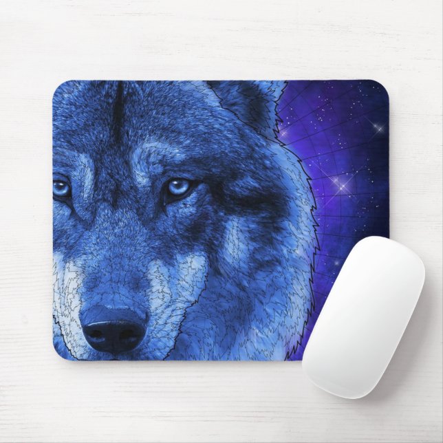 Mousepad Lobo numa noite azul clara (Com mouse)