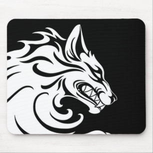 Mousepad Lobo tribal branco e preto agressivo