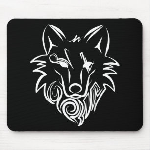 Mousepad Lobo Tribal Negro e Branco