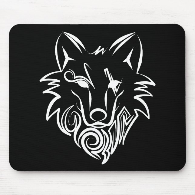 Mousepad Lobo Tribal Negro e Branco (Frente)