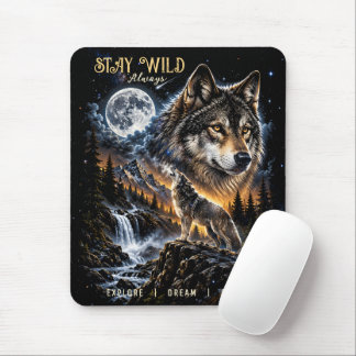 Mousepad Lobo Uivando Para a Lua Floresta Vida Selvagem Nat