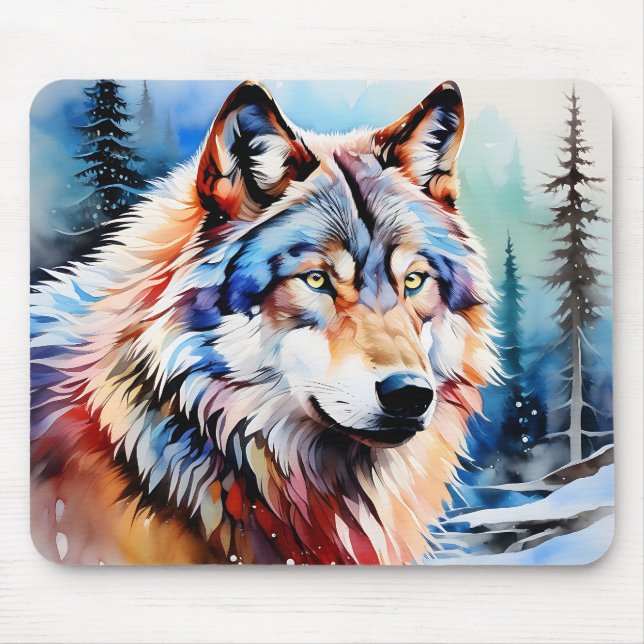 Mousepad Lobo Vibrante na Neve (Frente)