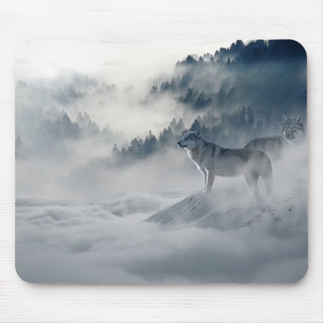 Mousepad Lobos numa paisagem de inverno (Frente)