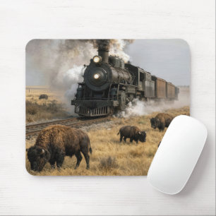 Mousepad Locomotiva a Vapor com Búfalos Pastando