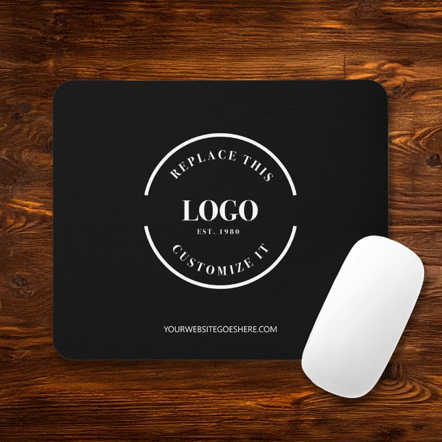 Mousepad Logotipo branco de empresa personalizado simples p (Your logo goes here black mouse pad with white business logo and website for giveaways)