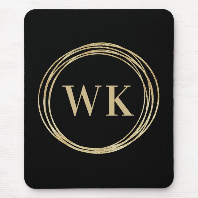 Mousepad Logotipo clássico Monograma preto Dourado (Frente)