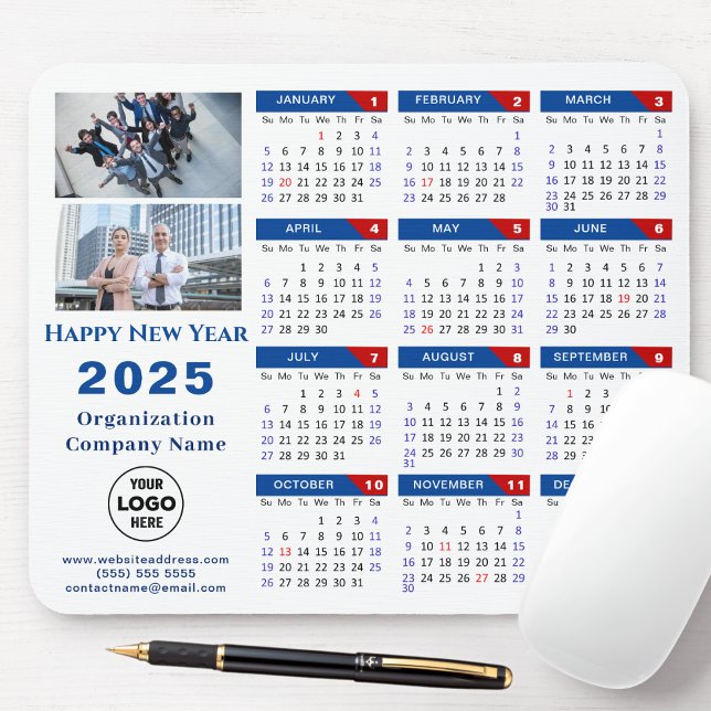 Mousepad Logotipo comercial do Calendário 2025 Modern Blue  (Criador carregado)