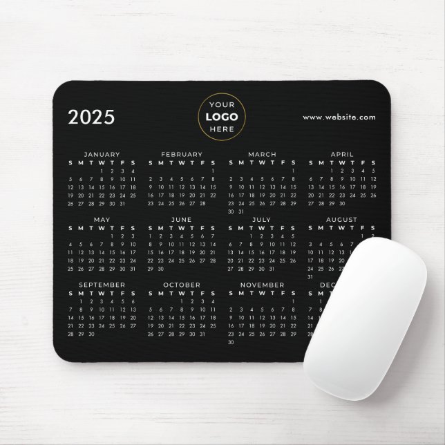 Mousepad Logotipo comercial do calendário 2025 Preto (Com mouse)