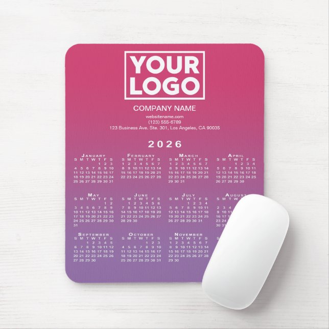Mousepad Logotipo da Empresa de Calendário 2026 Gradiente d (Com mouse)