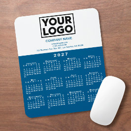 Mousepad Logotipo da Empresa de Calendário 2027 Texto Azul 
