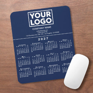Mousepad Logotipo da Empresa de Calendário 2027 Texto Azul 