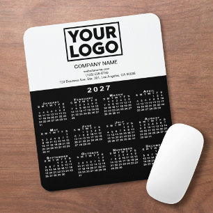 Mousepad Logotipo da Empresa de Calendário 2027 Texto Preto