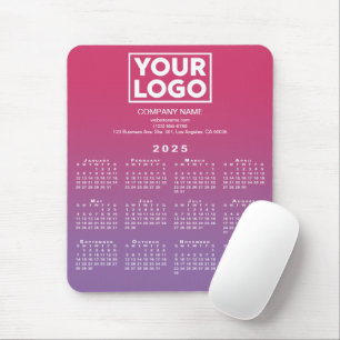Mousepad Logotipo da empresa no calendário 2025, cor-de-ros