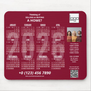 Mousepad Logotipo da empresa no calendário 2026 QR Code Bur