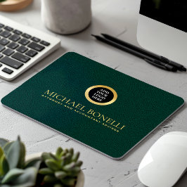 Mousepad Logotipo Dourado de luxo de couro verde escura ele