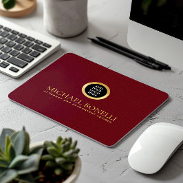 Mousepad Logotipo Dourado de luxo de couro vermelho cardeal