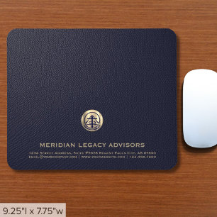 Mousepad Logotipo Dourado Elegante de couro azul