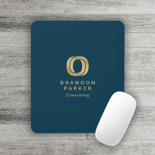 Mousepad Logotipo Dourado profissional simples no Marinho