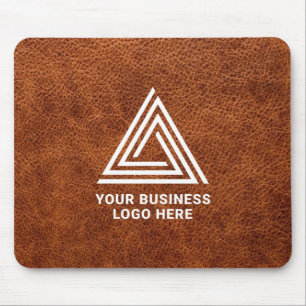 Mousepad Logotipo Empresarial Moderno em Couro Marrom Falso