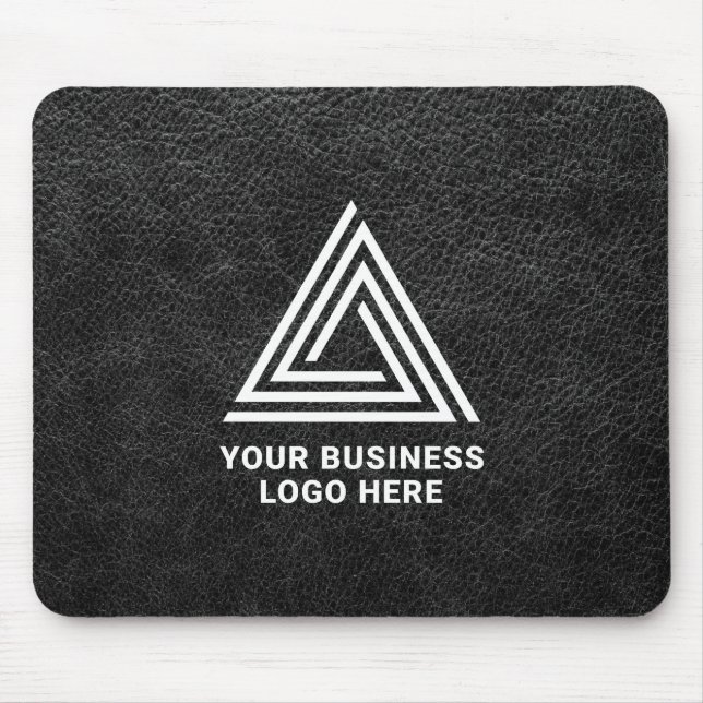 Mousepad Logotipo Empresarial Moderno em Couro Preto Falso (Frente)