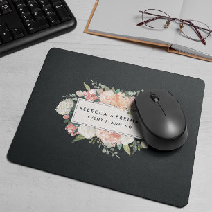 Mousepad Logotipo Floral Antiquado Blush e carvão