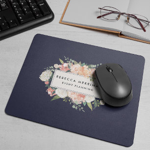 Mousepad Logotipo Floral Antiquado Blush e Marinho
