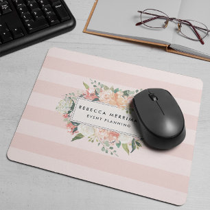 Mousepad Logotipo Floral Antiquado   Estirpe Rosa Esbranqui