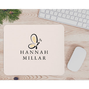 Mousepad Logotipo Moderno de Nome Personalizado Rosa Minima