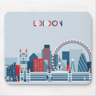 Mousepad Londres, Inglaterra skyline vermelha, branca e