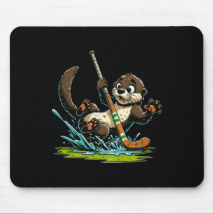 Mousepad Lontra Fofa Jogando Hóquei Espalhando Água Na Pist