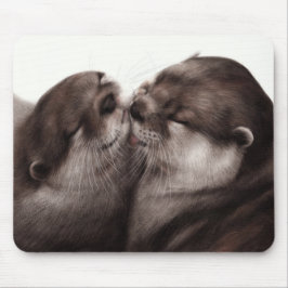 Mousepad Lontras Beijando - Arte de Vida Selvagem Pintada à
