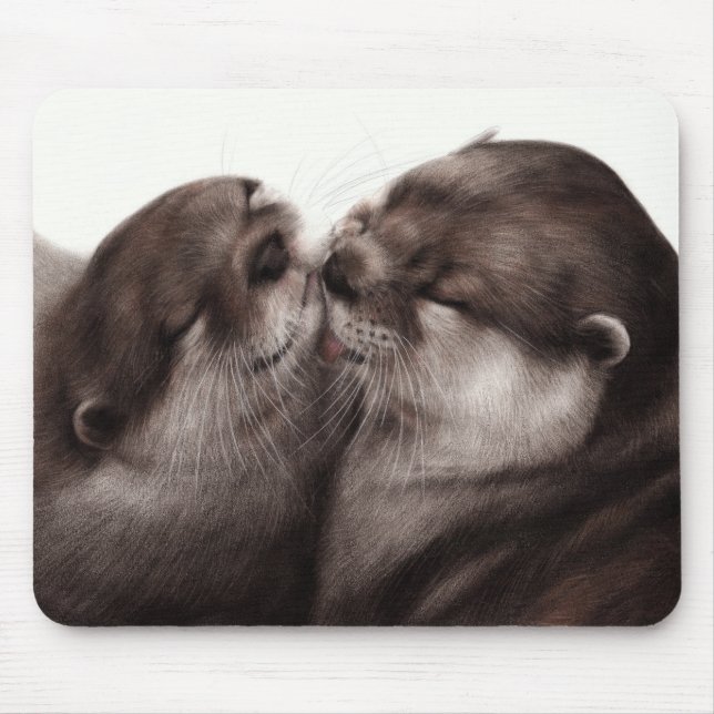 Mousepad Lontras Beijando - Arte de Vida Selvagem Pintada à (Frente)